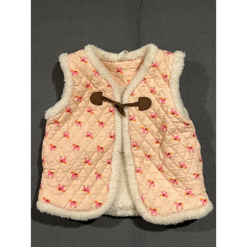 Matilda Jane Reversible Horse Vest Girls 6 Pink Quilted Sherpa Western Boho Pony